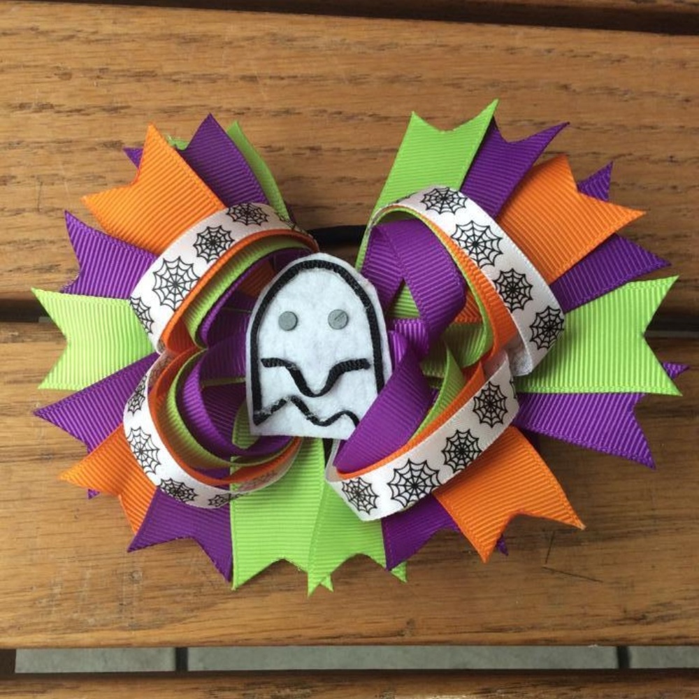 NEW Halloween Ghost Stacked Boutique Hair Bow